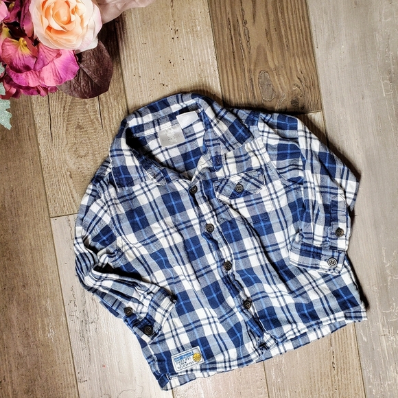 Koala Kids Blue White 100% Cotton Plaid Button Down Shirt Baby Toddler Boy 18m - Picture 9 of 10